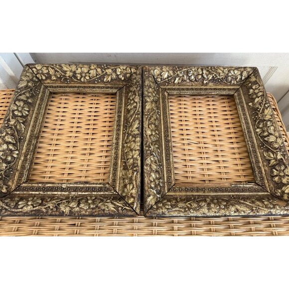 Antique Victorian Shabby Floral Gold Gesso Pair of Picture Frames - Picture 2 of 16